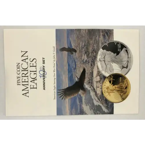 1995-W – Five Coin Set - 1/10, 1/4, 1/2, 1oz Gold, 1oz Silver Eagles   Anniversay Proof - with Original Govt Packaging (5)