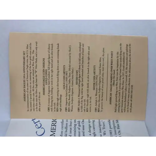 1995-W – Five Coin Set - 1/10, 1/4, 1/2, 1oz Gold, 1oz Silver Eagles   Anniversay Proof - with Original Govt Packaging (7)